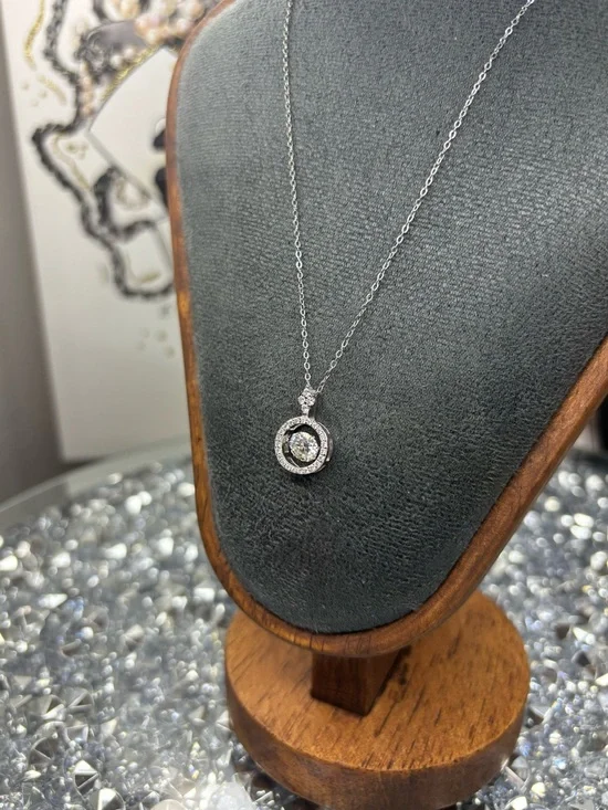 Silver Halo Pendant Necklace with Clear Crystal Accent - Picture 4 of 6